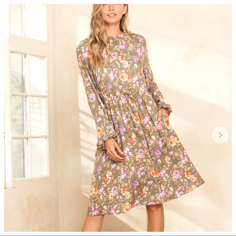 Gypsy Boho Chic Floral Pattern Long Sleeve Mini Dress